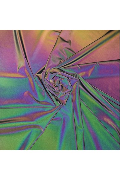 DG-CW 耐折耐水洗  彩色尼絲紡幻彩反光布  黑色炫彩變色反光布料   幅寬140CM  厚度：0.13   是否自黏：非自黏 45度照